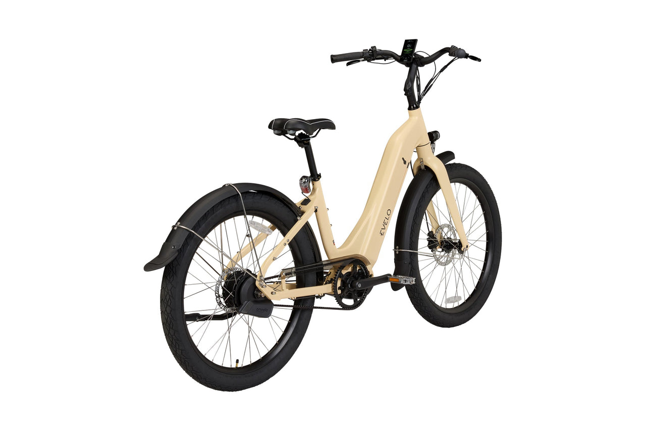Cream-colored EVELO Omega low-step electric bike